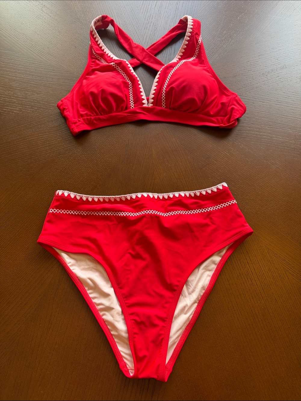 Cupshe Red Crochet Trim High-Rise Bikini